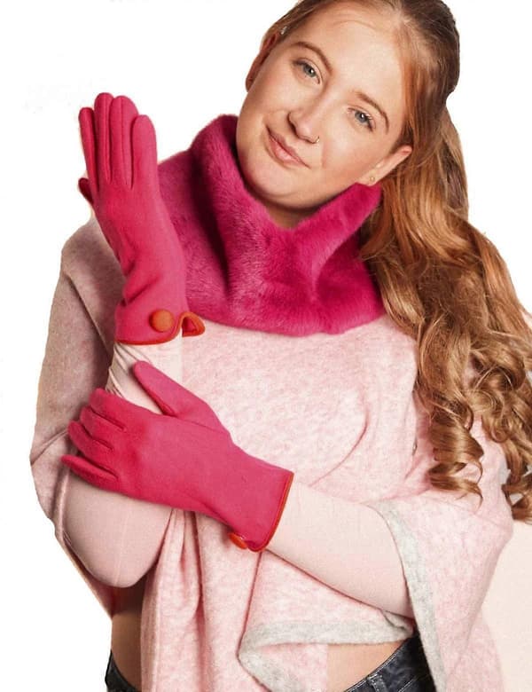 Zelly-käsineet nappiyksityiskohdilla - Pinkki/Punainen (Peng) Pink
