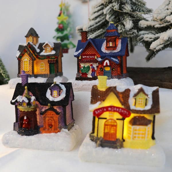 LED-oplyst jule-honningkagehus i harpiks, jule-fyrfadslys-figurer, juleby-huse, julepynt D (Peng) D