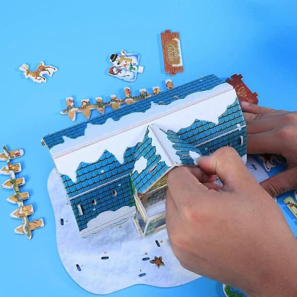 3D-julpussel minihus-kit för dekoration i blandade färger (pingvin)