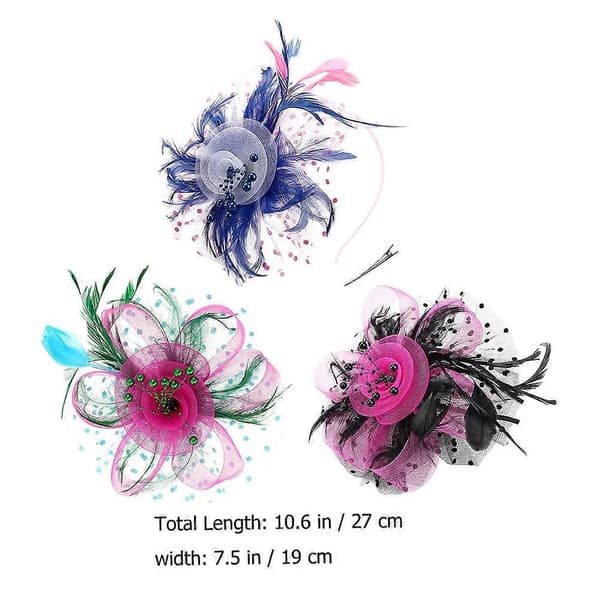 Fascinator-hattar för kvinnor med diadem, 3-pack för cocktail- och tepartyn (Peng)