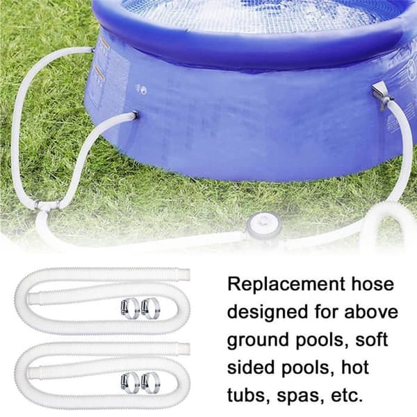 32 mm-2 poolslang, vit, 150 cm - med 4 metallklämmor för ovanmarkspooler