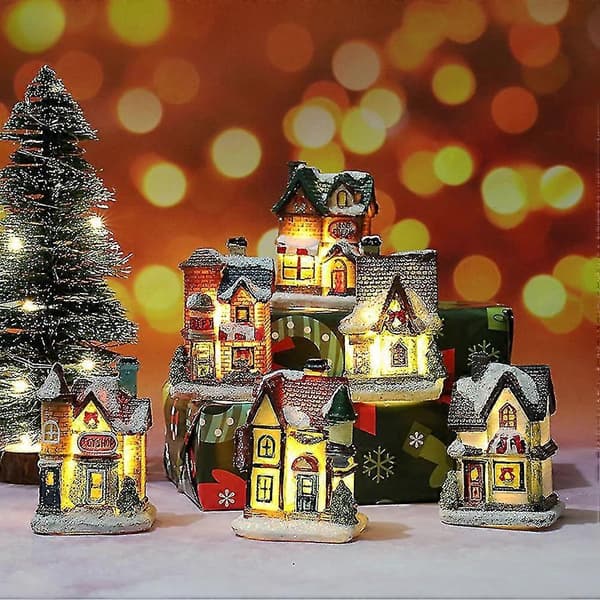LED Julehus i harpiks Julepynt Harpiks Julelandsby Hus By til julegaver (Peng)