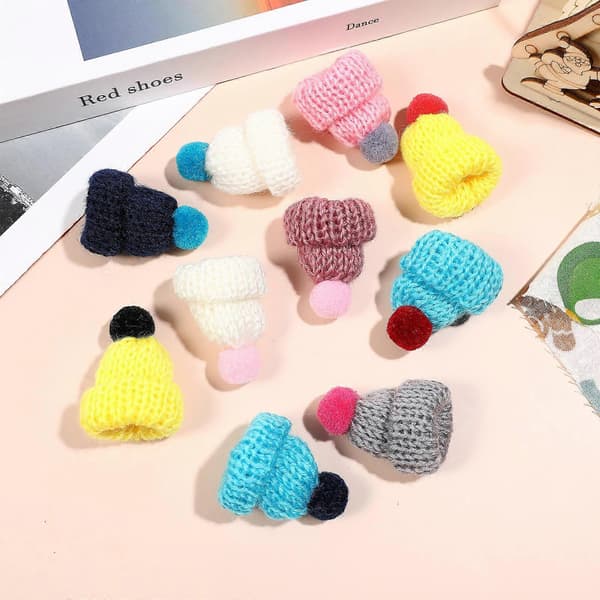 Mini-ullmössa stickad mössa dekoration för DIY-pyssel 10 st (Peng)