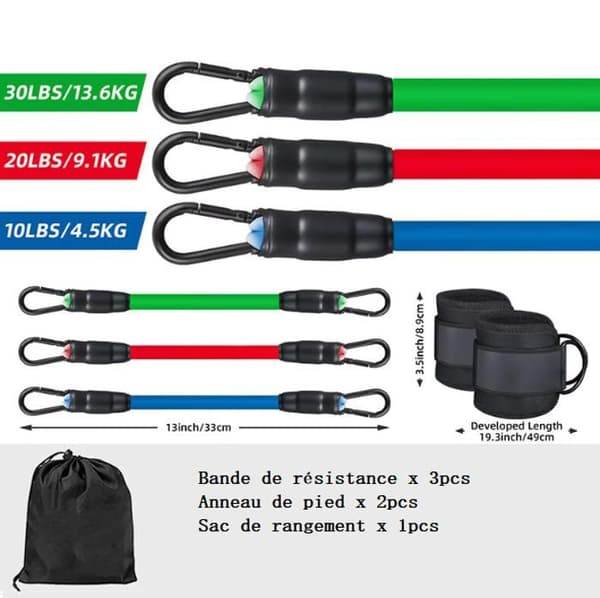 Set med 2 tyngdlyftningsremmar, pull-up-remmar, ankelremmar med remskivsystem, handledsremmar, sporttillbehör (Pe)