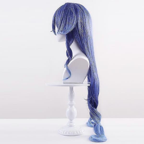 Genshin Impact Layla Cosplay-peruk blå gradient lockig anime-perukset (Peng) Blue One Size