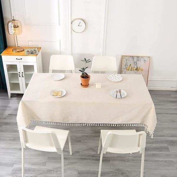Rektangulær dug - kvast - bomuld og hør - beige - 140 x 220 cm - pletafvisende (Pe)