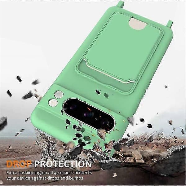 Kompatibelt etui til Google Pixel 8 Pro, flydende silikone, kortholder, bagcover med snor (Peng) Green