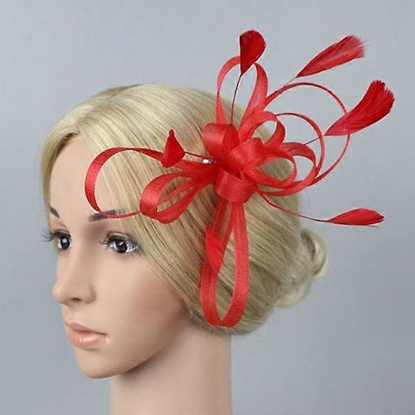 Hårprydnad Bröllop Fascinator Hårklämma för bröllopshåraccessoar Röd (Peng)