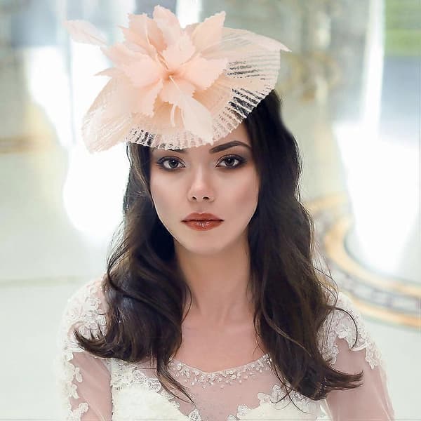 Meshslöja Fascinator-hatt för kvinnor bröllopshatt rosa (Peng)