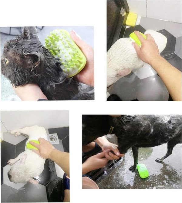 Sæt med 2 silikone hundeshampoo-børster, hundemassagekam, blød badebørste til mellem til langhårede hunde (Pe)