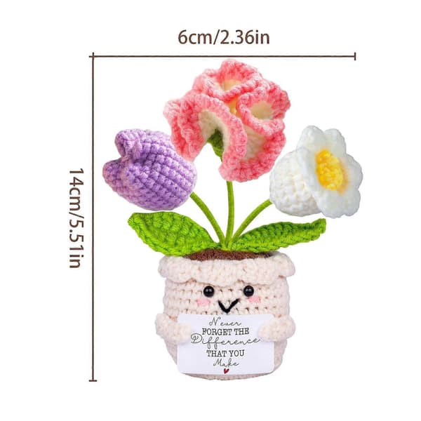 Håndlavet hæklet blomst til lærerens skrivebord med kort (Peng)