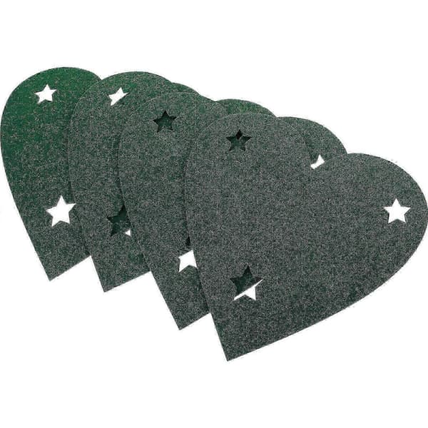 Hjärtformad bestickhållare för julfest, grön textil, 4 st (Peng)