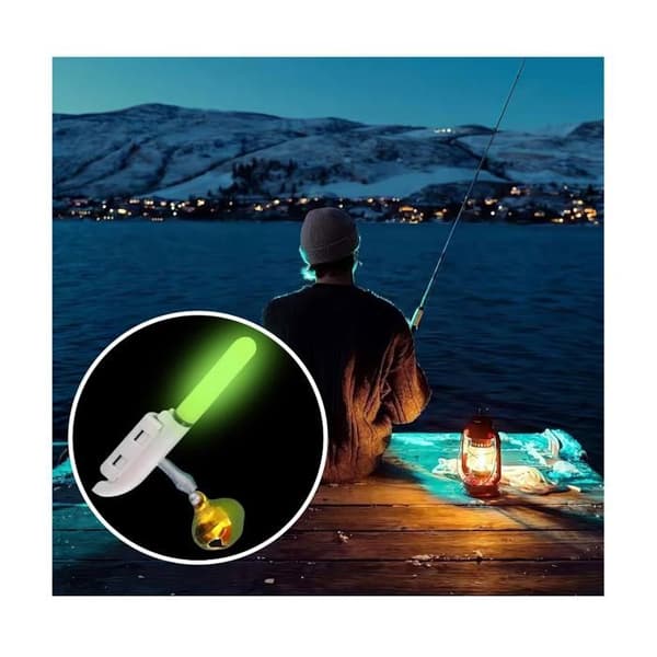Selvlysende fiskestænger med klokke, 5-pak kompakte LED-lys til natfiskeri og aktiviteter (Pe)