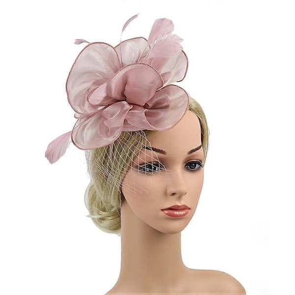 Rosa blommig fascinator-huvudprydnad för kvinnor, tebjudning (Peng)