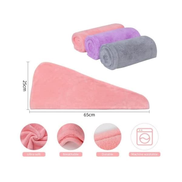 Hårhanddukar - Ej specificerat - 3 st - Superabsorberande - Mikrofiber - Turban (Rosa, Lila, Grå) (Pe)