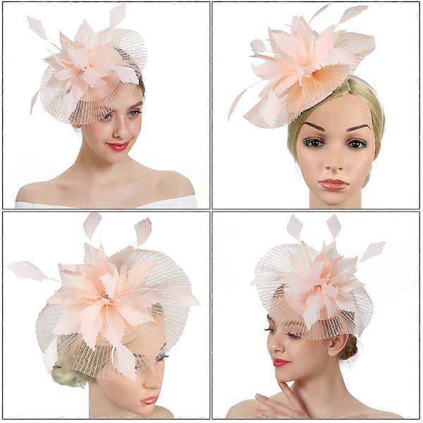 Meshslöja Fascinator-hatt för kvinnor bröllopshatt rosa (Peng)