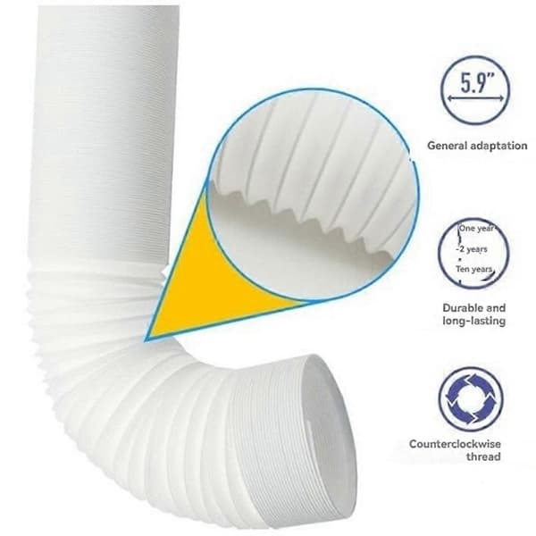 5,9\" Universell bärbar AC-avgasrör moturs flexibel PP ståltråd ventilationsrör förlängning 0,5M (Peng) White 0.5M