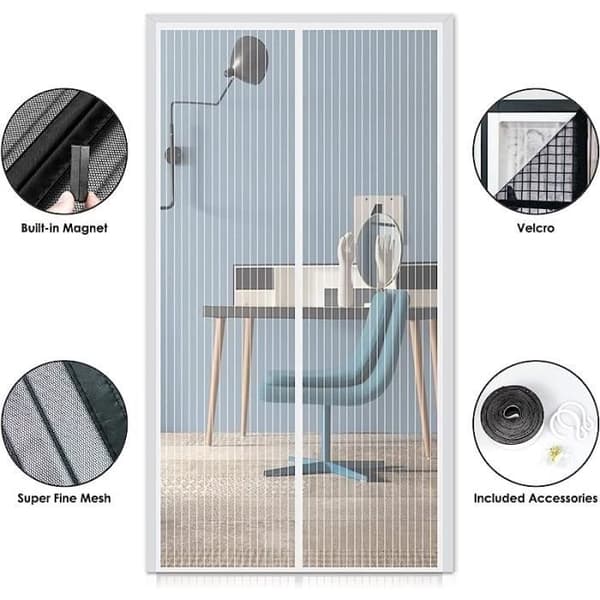 Myggenet - ANDERLEDES - 100x210cm - Magnetisk - Fluesikkert - Hvid (Pe)