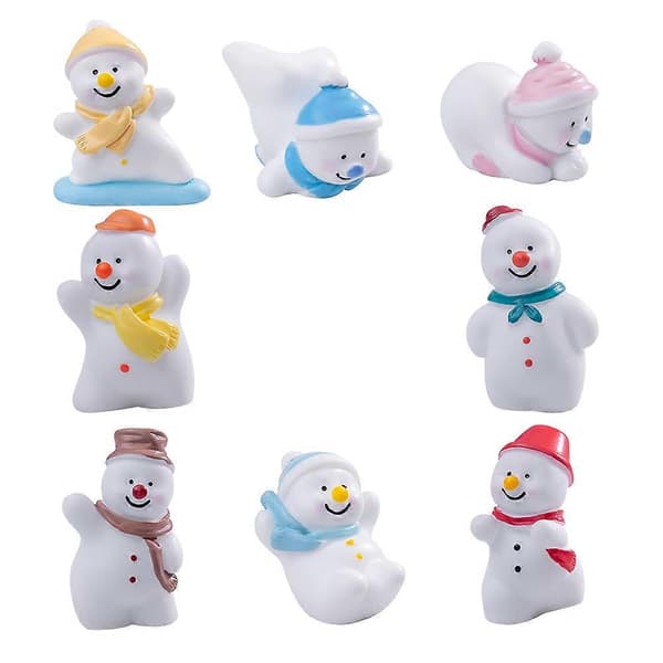 Snemand dekoration mini harpiksfigur til julefrokost dekoration 8 stk. (Peng)