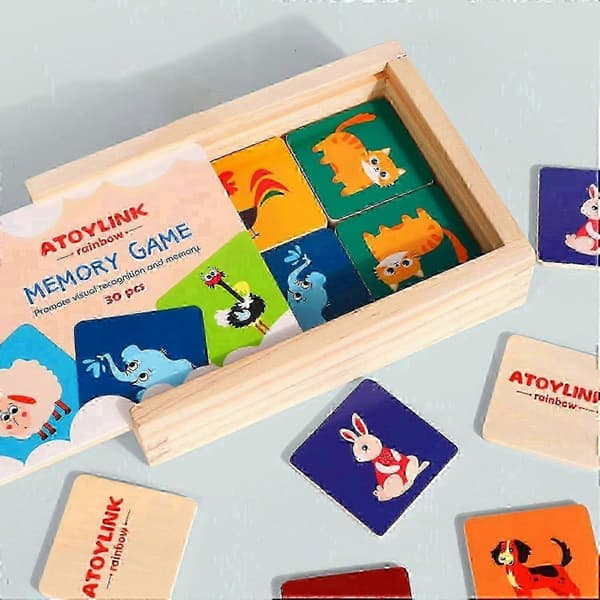 Träklubbsspel, träkort, djurassociation, bildkort, pedagogisk leksak (Peng)