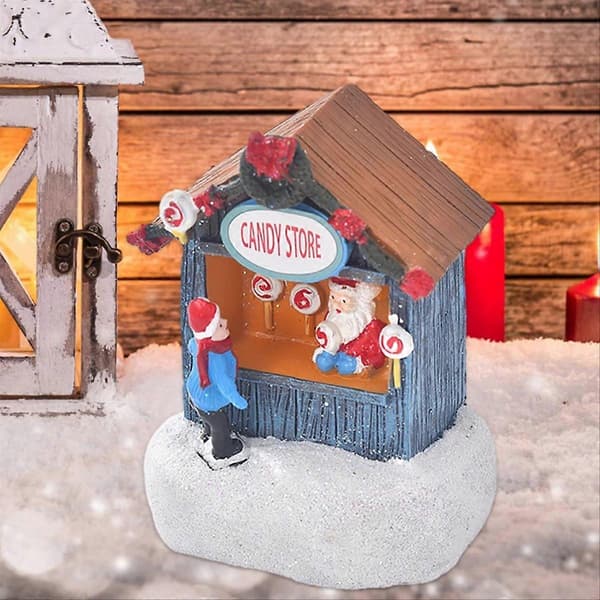 3 stk. julelysende hus-scene julemand feriehus julepynt vinterscene til hjemmets skrivebord (Peng)