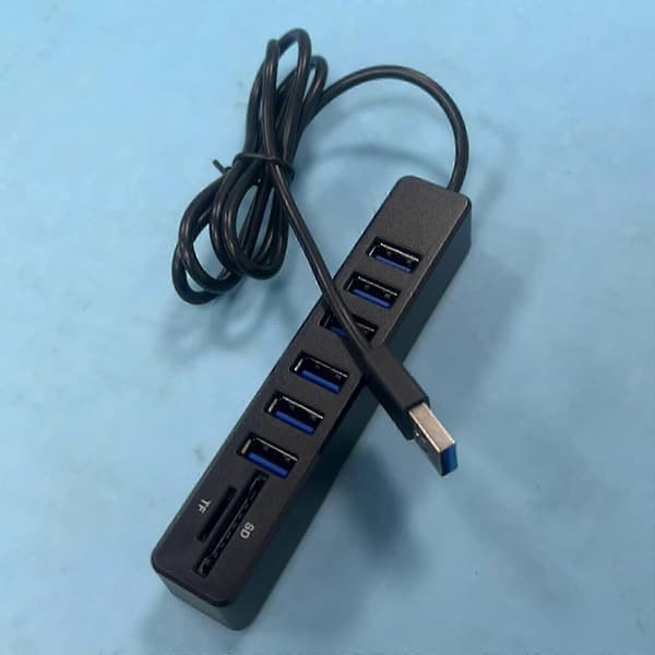 6-portars USB 2.0-hubb med integrerad kabel, perfekt för kontorsdatorer, bärbara datorer och hemunderhållningssystem (PE)