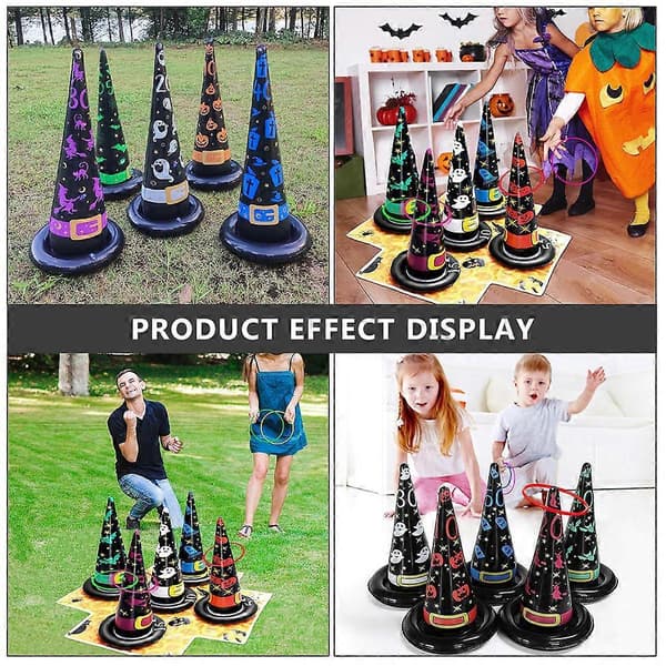 Halloween festartikler oppusteligt hat-ringkastspil til børn i assorterede farver PVC-materiale, ét sæt (Peng)