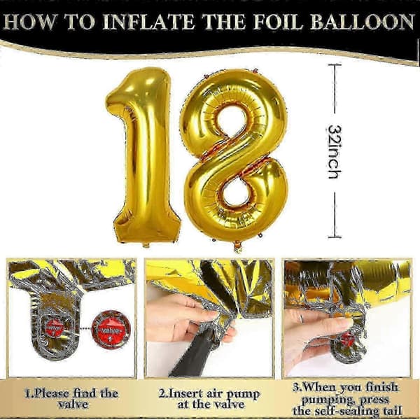 18-års fødselsdag ballonbue dekorationssæt, sort og guld tema til drenge og piger (Peng)