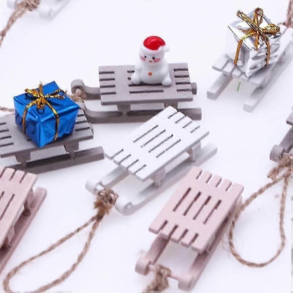 Miniature træslæde-pynt til juledekoration, 3-pak (Peng)