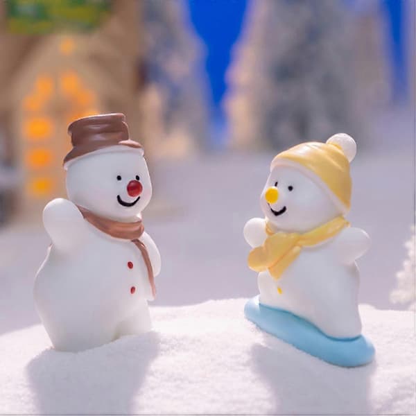 Snemand dekoration mini harpiksfigur til julefrokost dekoration 8 stk. (Peng)