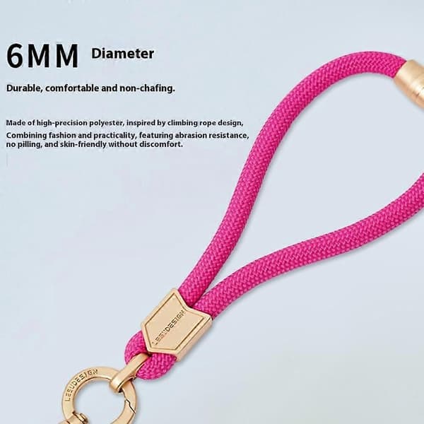 LEEU DESIGN 30 cm handledsrem 6 mm polyester-telefonrem med fästbricka i guldpläterat rostfritt stål (Peng) Multicolor Pink