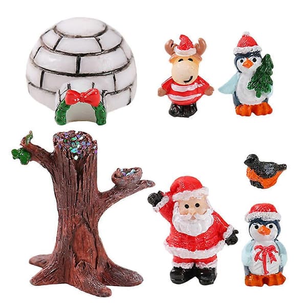Assorterede farver miniature julepynt i harpiks julemandsfigurer til dekoration 1 sæt (Peng)