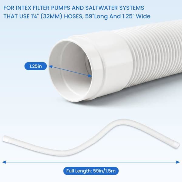 32mm-2 Poolslang, Vit, 150cm - Med metallklämmor för Intex Bestway - Slang Nonely (Pe)