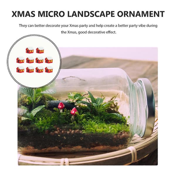 Julehusformet dekorativ miniaturepynt i harpiks til samling, 10 stk. (Peng)