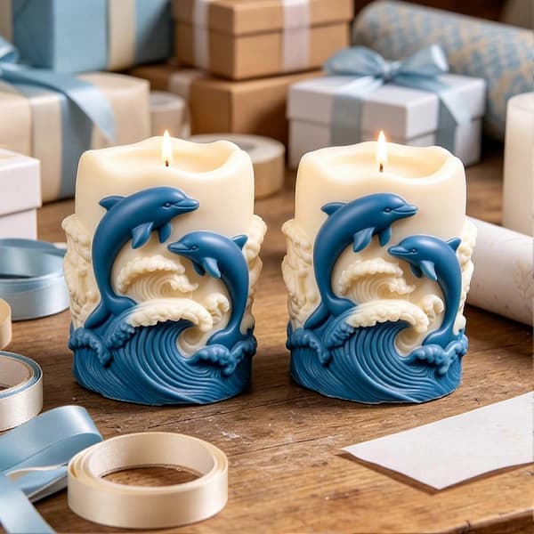 3D Delfin Våg Silikonform, Havstema Återanvändbar Form för Ljus Harts DIY-pyssel (Peng)