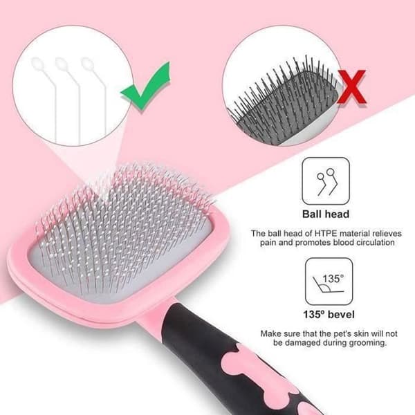 Hunde- og katteplejebørste og kam til hunde og katte med langt og kort hår - Pink (Pe)