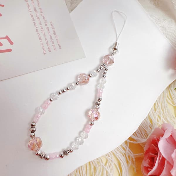 2 st Superglittrande HighPriority Rosa Kristall Mini Handgjord Pärlad CCD-kamera Telefonfodral Berlock (Peng) Pink Crystal Mini Chain