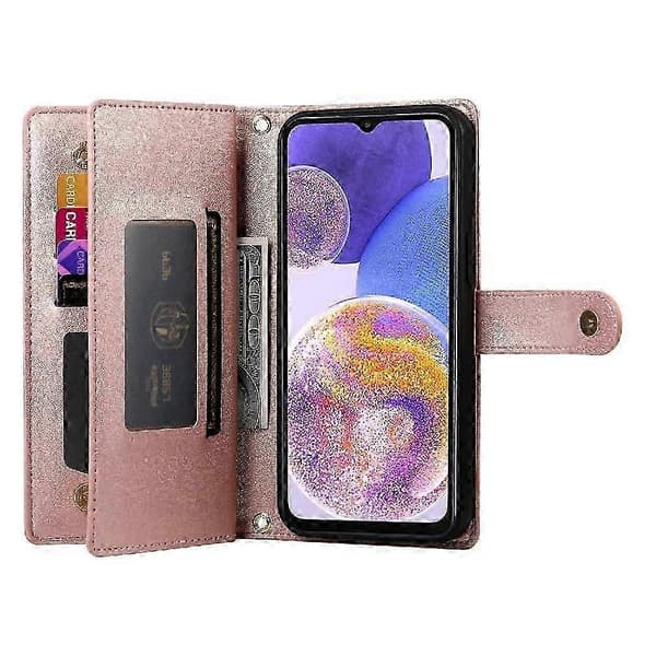 Samsung Galaxy A23 4G/5G Flip PU-läder Plånboksfodral med handledsrem - 6 kortplatser Dragkedjeficka (PE)