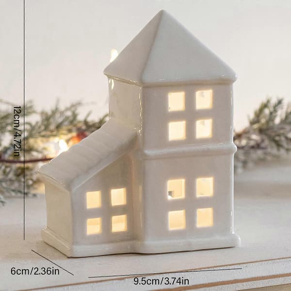 Julelandsby-husfigur i porcelæn med LED-lys, lysende husstatue i keramik til julebordpynt (Peng) Christmas tree house