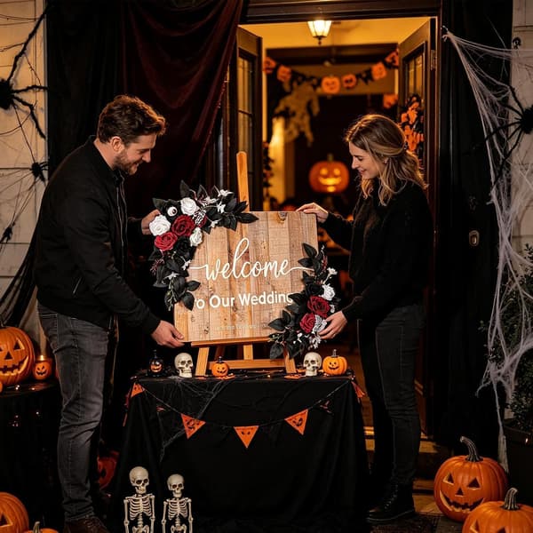 Spooky Skeleton Floral Garland Backdrop Panel Dekoration för Halloweenfest (Pe)
