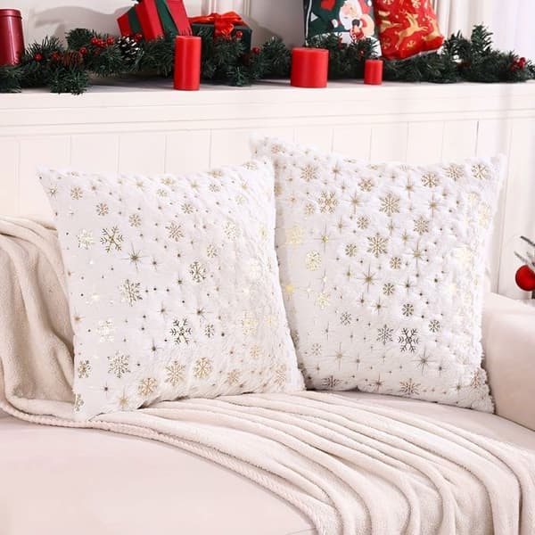 Kuddfodral - Snöflingemönster - Mjuk plysch - 45,72 cm - Mörkgrön (Pe)
