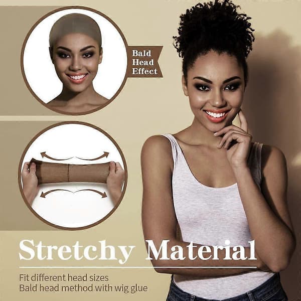 Perukmössa för Lace Front-peruk, nylonstrumpa, skallig mössa för peruk, 12 stycken (Peng) Brown