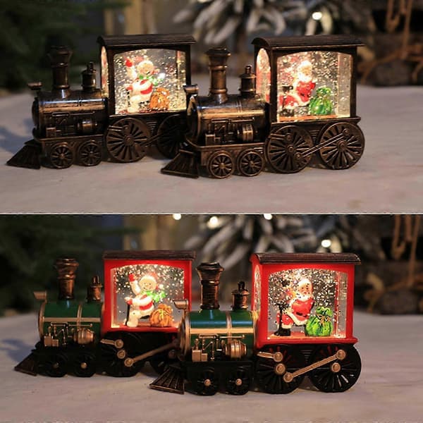 Lysende juletog-pynt med lys Julepynt til juledekoration Havepynt Bronze (Peng) red green