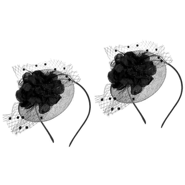 Svart blommig fascinator-hårband för kvinnor, hatt för tebjudning, 2-pack (Peng)