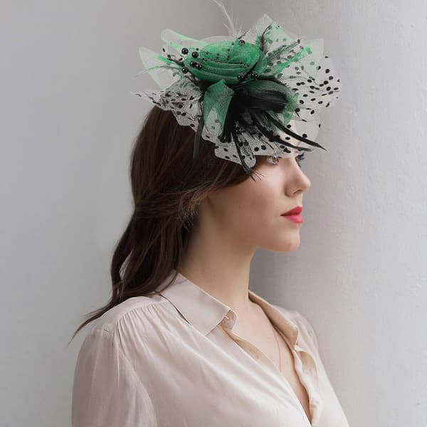 Fascinator-hatt Tea Party-hårband med fjädrar för bröllopsbrud (Peng)