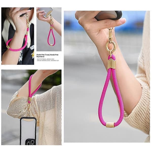 LEEU DESIGN 30 cm handledsrem 6 mm polyester-telefonrem med fästbricka i guldpläterat rostfritt stål (Peng) Multicolor Pink