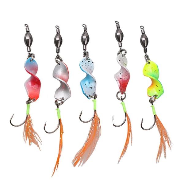 5-pack öringdrag set UV-aktivt vridet skeddrag med lekande, glittrande trolling-skedset fiskeutrustning (Peng) Orange