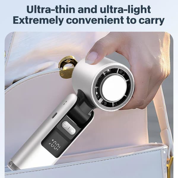 Bærbar is-køleventilator, 100 hastigheder, foldbart LED-lys, USB genopladelig, hvid (Pe)