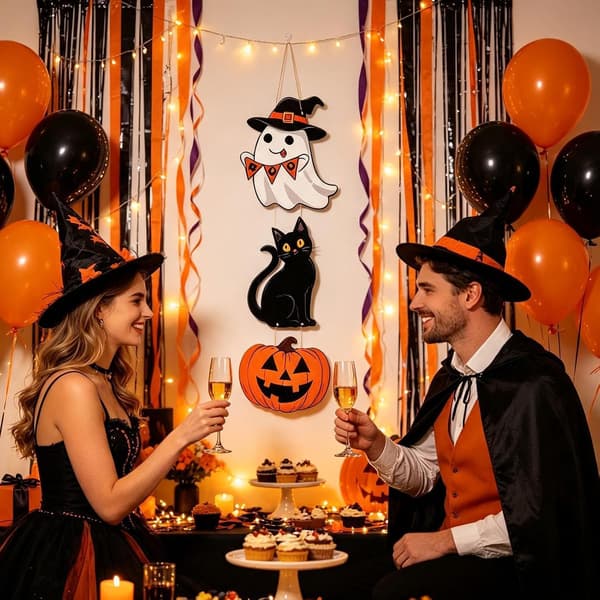 Græskar Sort Kat Spøgelse Halloween Fest Dekorationer (Pe)