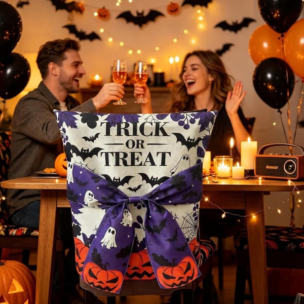 Halloween stolebetræk sæt med 2, 46x57cm, spisestue dekoration (Pe)